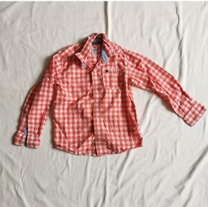 Boys Plaid Orange and White button collared shirt